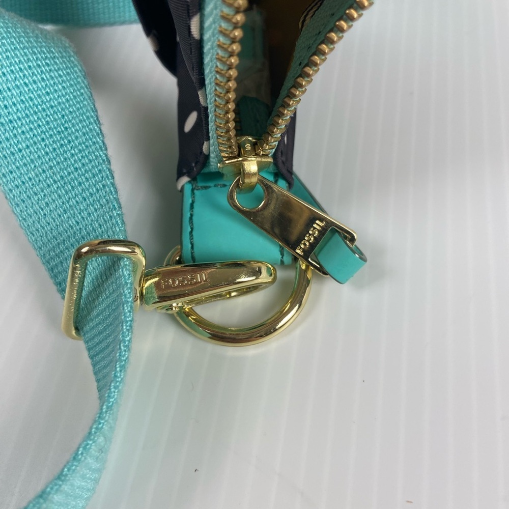 Fossil Black Polka Dot Coated Crossbody Aqua Strap Water Resistant - Picture 5 of 16